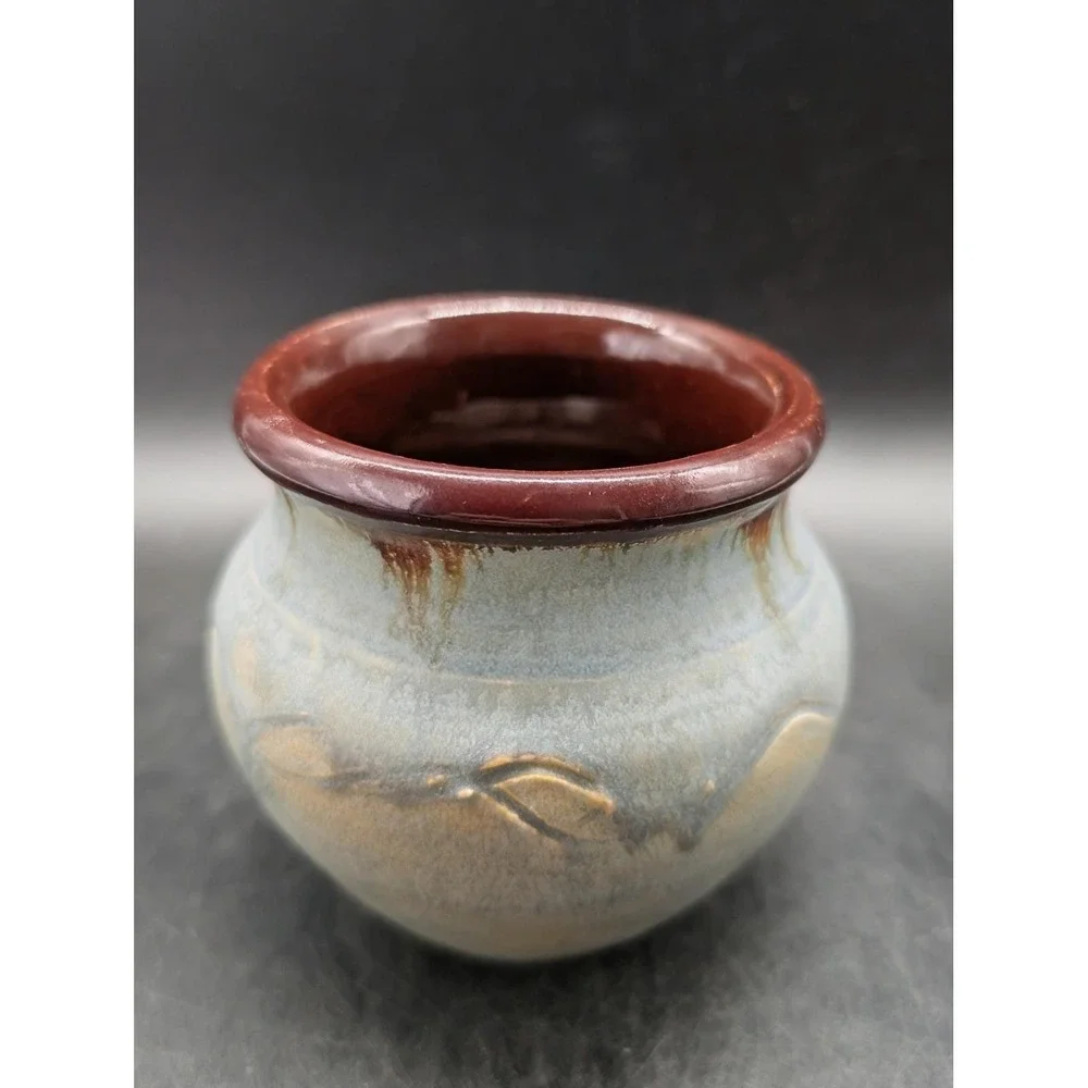 Studio Pottery Signed SIU 09 Blue Green Brown Glazed Hand Thrown Ceramic Vessel